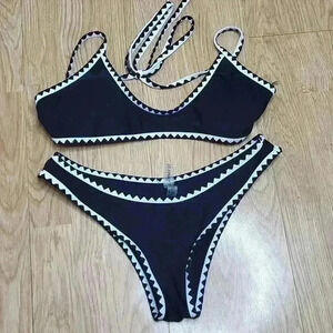 Zaful Contrast Piping Black and White Bikini Size Medium